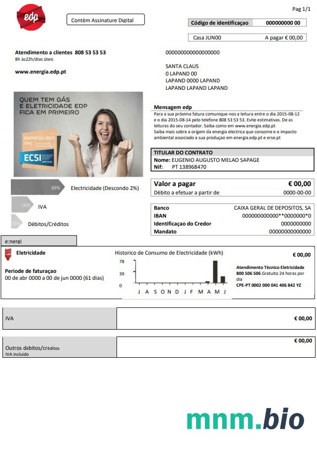 Szablon rachunku za energię elektryczną w Portugalii EDP w formacie Word i PDF